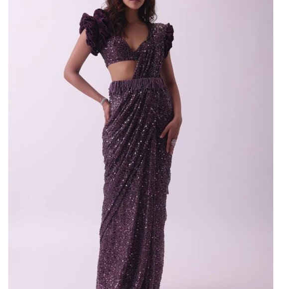 Elegant Purple Sequin Wedding Dress - Picture 2 of 6